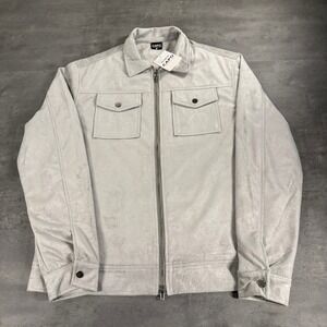 Capo Suede Jacket Mens M Silver Grey Full Zip Faux Suede Trucker Bomber Coat